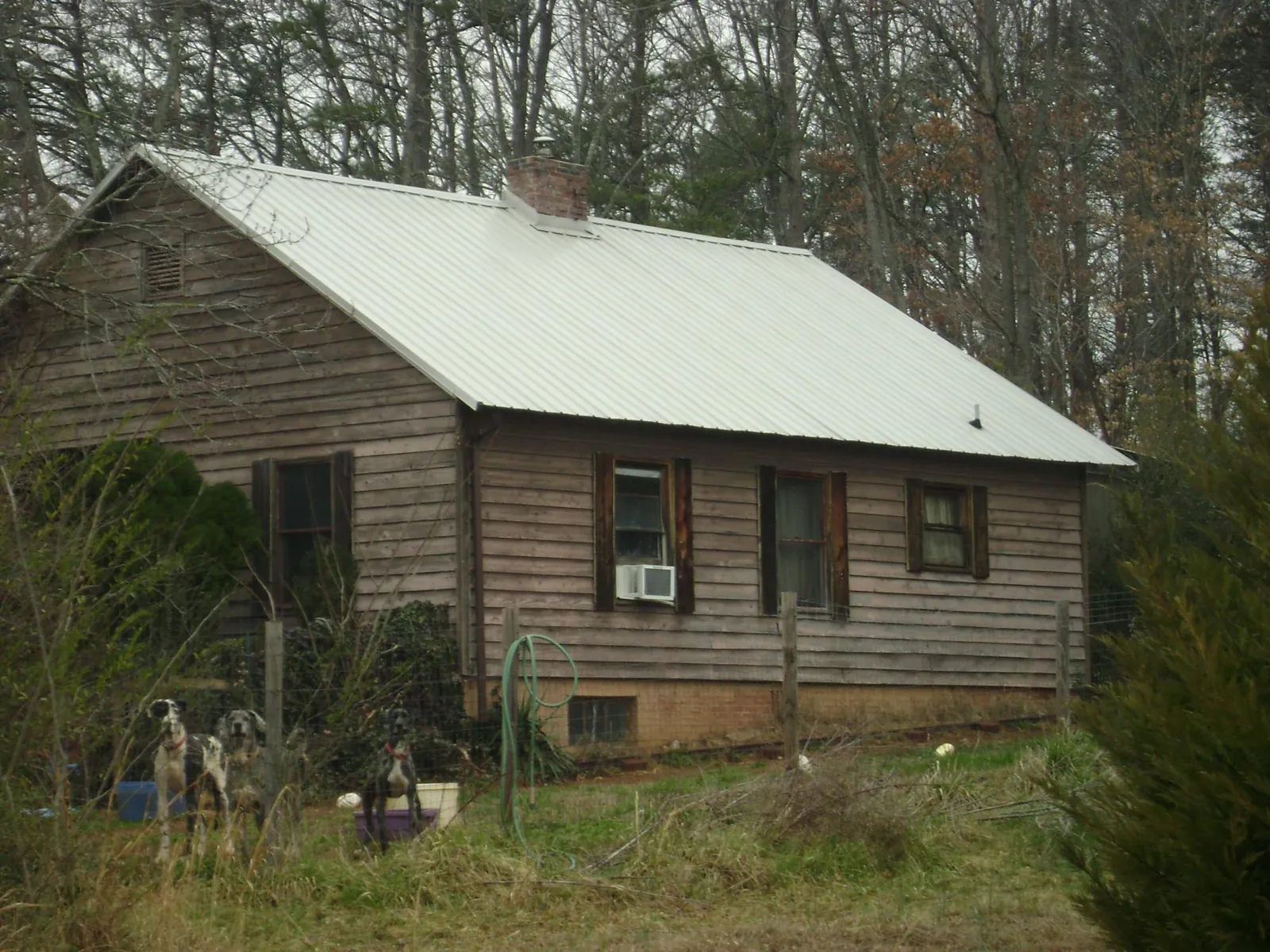 White metal roof on an old wood sided farmhouse, from a Metal Roof Installation job in Sebago